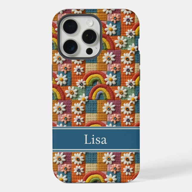 3D Embroidery Patchwork Phone Case | Personalized  iPhone 15 Pro Max Hülle (Rückseite)