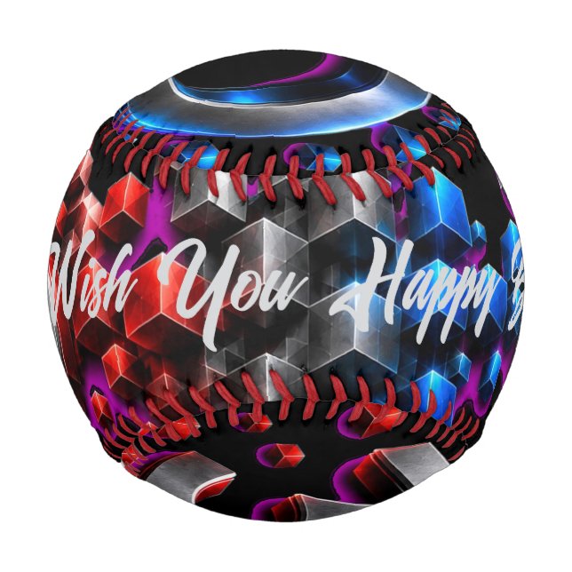 3D explodierende Würfel - Chrom Rot Blau Tech-Kuns Baseball (Rückseite)
