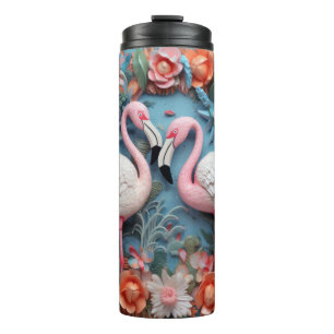 3d Flamingo mit Blume Thermosbecher