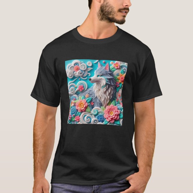 3d Fox Sticker T-Shirt (Vorderseite)