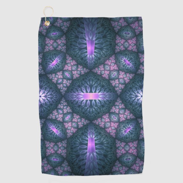 3D Fraktal Art Abstraktes Muster Blau Lila Pink Golfhandtuch (Vorderseite)