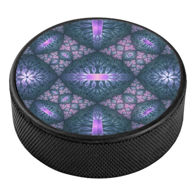 3D Fraktal Art Muster Türkisch Lila rosa Eishockey Puck (3/4)