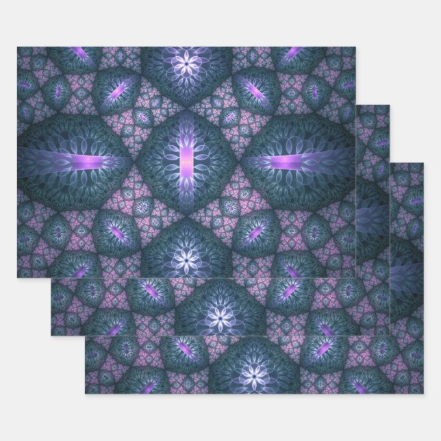 3D Fraktal Art Muster Türkisch Lila rosa Geschenkpapier Set (Set)