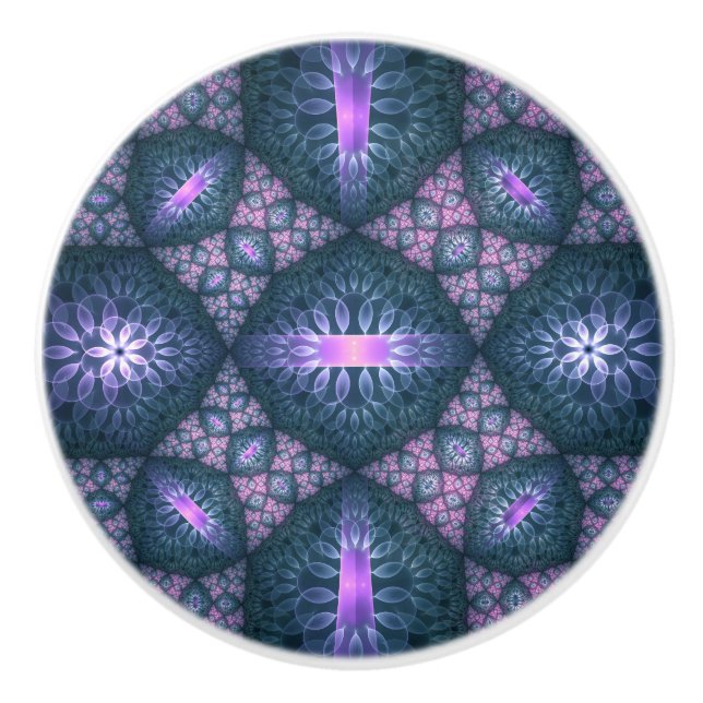 3D Fraktal Art Muster Türkisch Lila rosa Keramikknauf (Vorderseite)