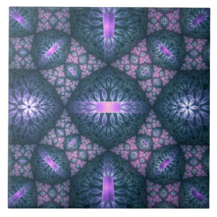 3D-Fraktal-Kunstmuster Türkis Lila Rosa Fliese
