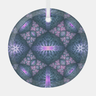 3D-Fraktal-Kunstmuster Türkis Lila Rosa Ornament Aus Glas