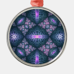 3D-Fraktal-Kunstmuster Türkis Lila Rosa Ornament Aus Metall
