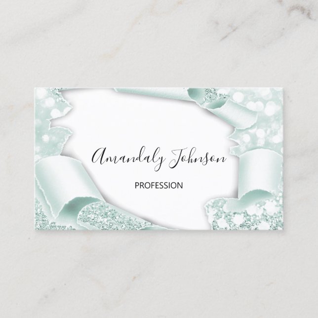 3D Frame Glitzer Makeup Event Planner Mint Elegant Visitenkarte (Vorderseite)