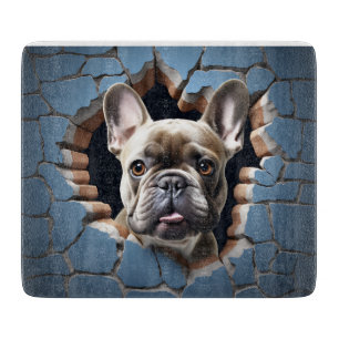 3D French Bulldog Cracking Hole Blue Wall Schneidebrett
