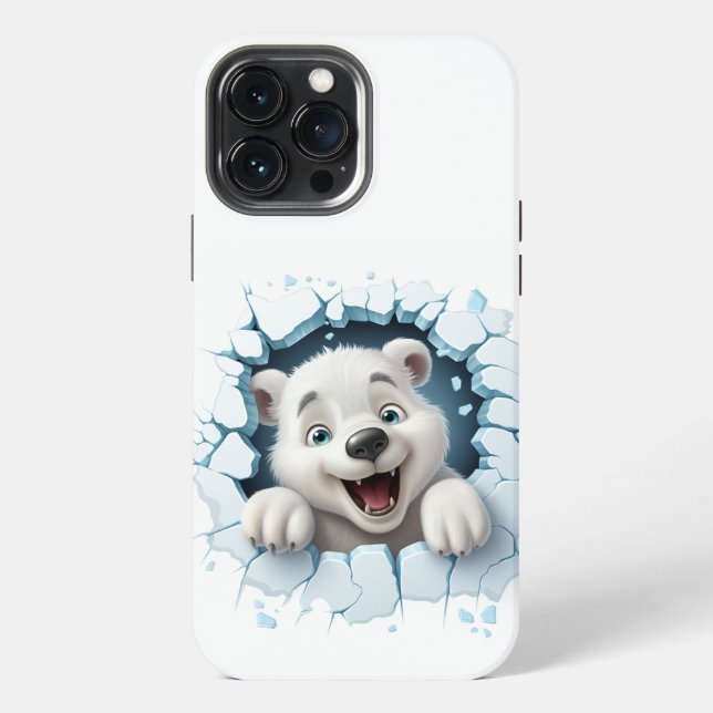3d Funny Bear Break Ice iPhone 13 Pro Max Hülle (Rückseite)