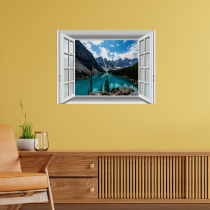 3D-Gebirge und Seelandschafts-Fensterimitation Poster