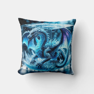 3D gefrorener Drache in Eiswürfel eingefangen Kissen