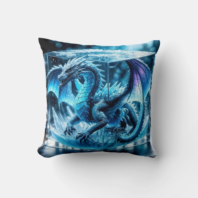 3D gefrorener Drache in Eiswürfel eingefangen Kissen (Vorderseite)