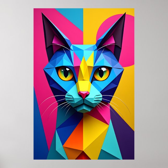 3D geometrische Pop-Art-Katze Poster (Vorne)