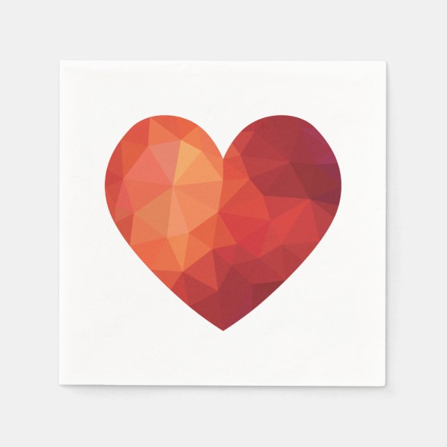 3d geometrisches, modernes rotes Herz Serviette (Vorderseite)