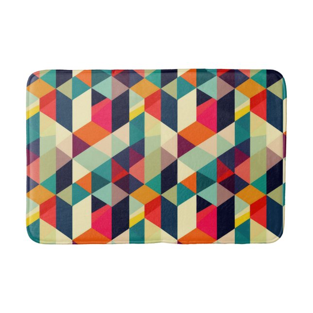 3D Geometrisches Muster RETRO Mitte Jahrhundert Mo Badematte (Vorderseite)