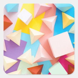 3D geometrisches Pastell-Origami-Muster abstrakt Quadratischer Aufkleber