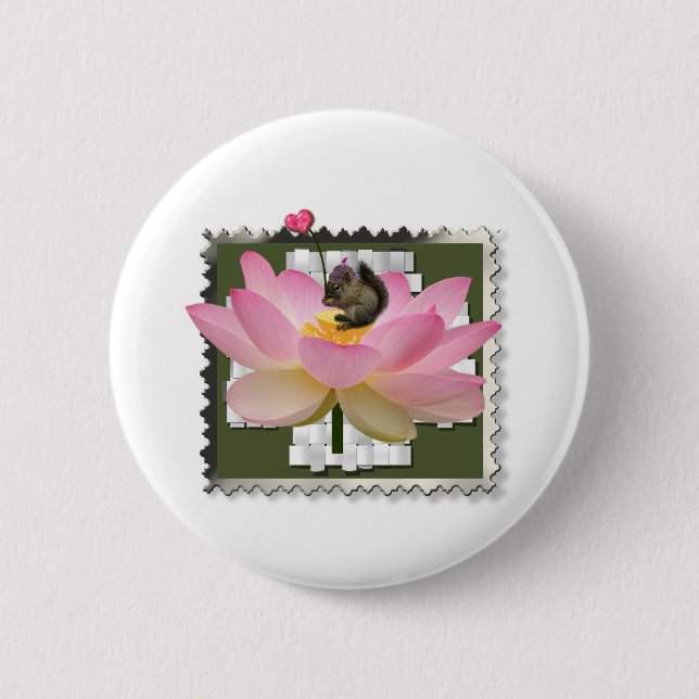 3D Gerahmt Adorable Baby Eichhörnchen auf Blume Button (Vorderseite)