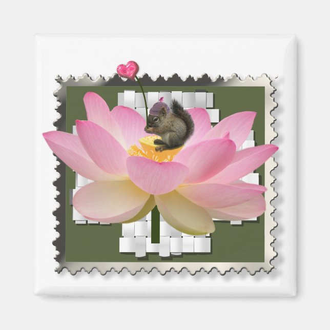 3D Gerahmt Adorable Baby Eichhörnchen auf Blume Magnet (Vorne)