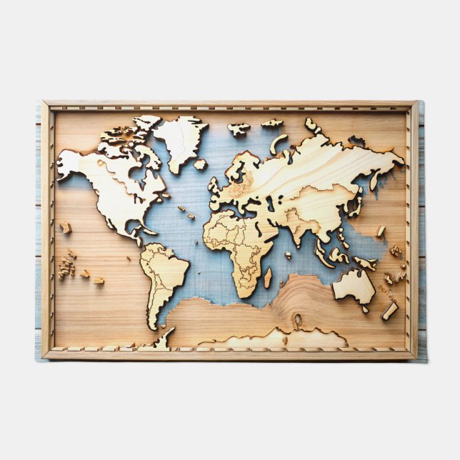 3D Gerahmte Weltkarte Fußmatte (Vorderseite)