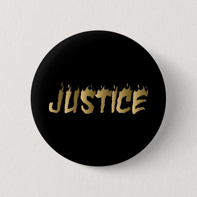 3D Gerechtigkeit Gold Brennen Briefe Schwarz Button (Vorderseite)