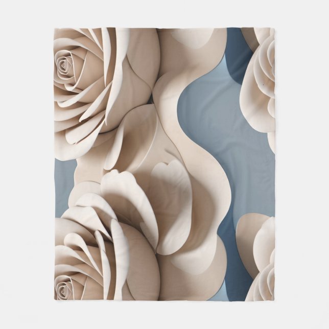 3D-gerenderte Rosen in Blautönen und Weiß Fleecedecke (Vorderseite)