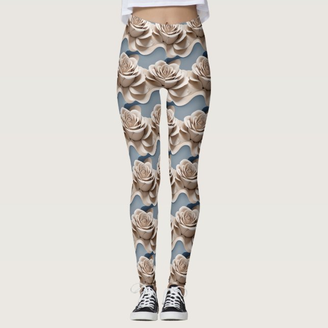 3D-gerenderte Rosen in Blautönen und Weiß Leggings (Vorderseite)