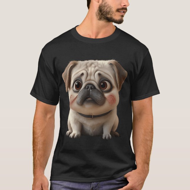 3D gerenderter dicker Mops sitzend T-Shirt (Vorderseite)