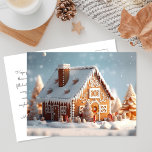 3D Gingerbrett House on Winter | Christmas Feiertagspostkarte<br><div class="desc">Treten Sie ein in ein zauberhaftes Winterwunderland mit dieser bezaubernden Postkarte, die ein gemütliches Lebkuchenhaus in 3D darstellt! Zu den zauberhaften Details des Hauses zählen das aufwändige Eisdesign auf dem Dach und den Fenstern, die Süßspeisen am Eingang und die Kumpensträucher. Die verschneite Landschaft rund um das Haus verstärkt die warme...</div>