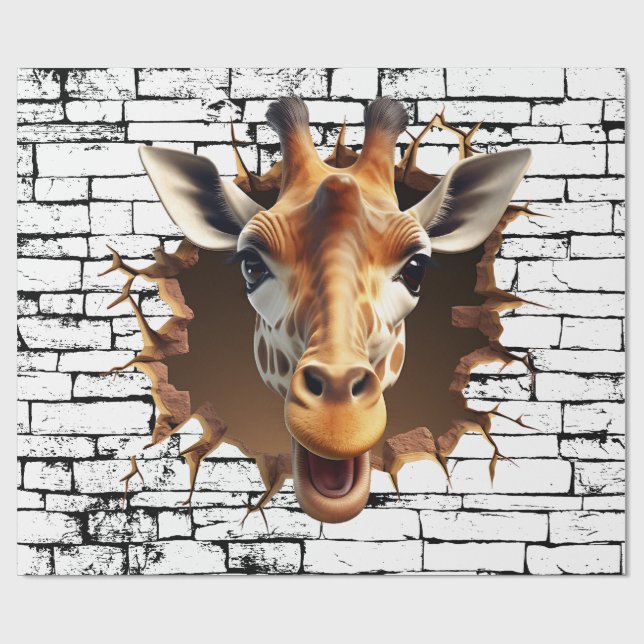 3D-Giraffen-Wandbruch-Kunst – Realistischer Safari Geschenkpapier (Flach)