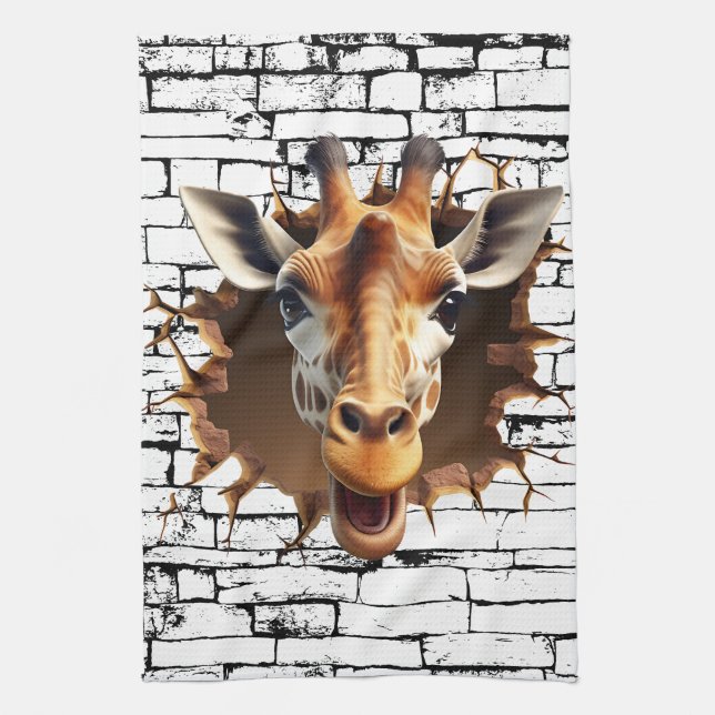 3D-Giraffen-Wandbruch-Kunst – Realistischer Safari Geschirrtuch (Vertikal)