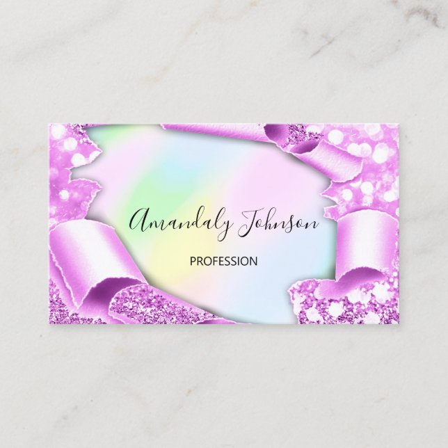 3D-Glitzer Makeup Event-Planner Holograph Pink Visitenkarte (Vorderseite)
