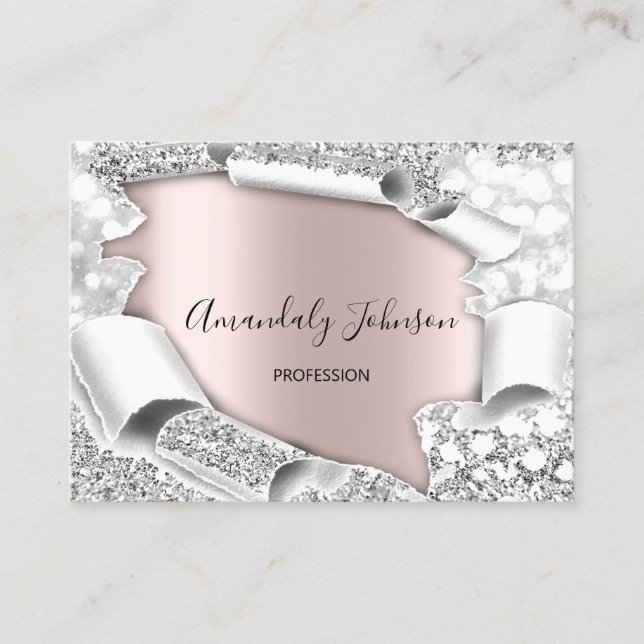 3D Glitzer Makeup Event Planner ROSE Silver Visitenkarte (Vorderseite)