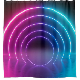 3d, glühende Linien, Tunnel, Neonlichter, virtuell Duschvorhang