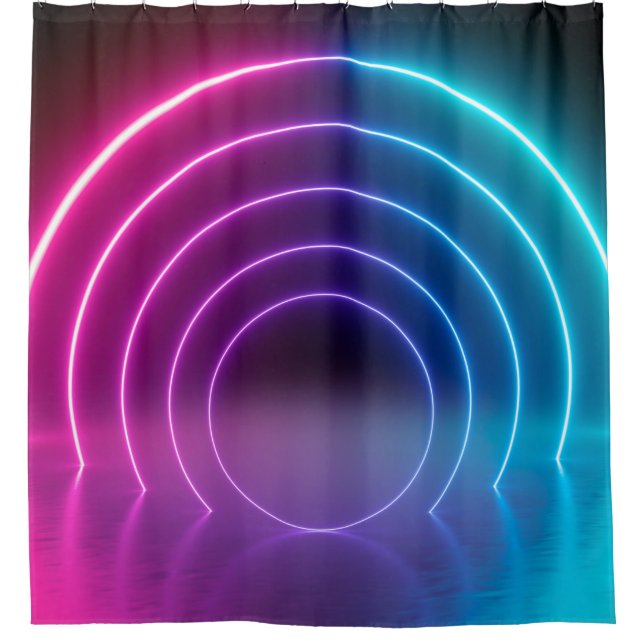3d, glühende Linien, Tunnel, Neonlichter, virtuell Duschvorhang (Vorderseite)