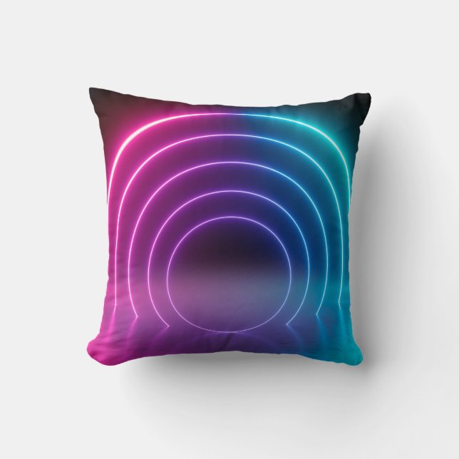 3d, glühende Linien, Tunnel, Neonlichter, virtuell Kissen (Vorderseite)