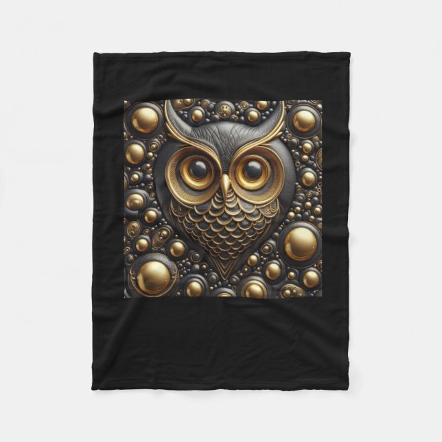 3d Gold Black Owl Sticker Fleecedecke (Vorderseite)