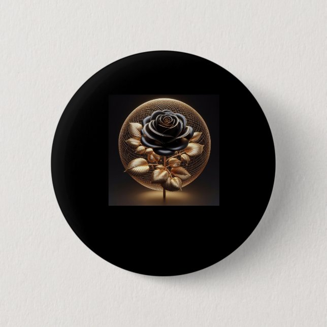 3d Gold Black Rose #16 Aufkleber Button (Vorderseite)
