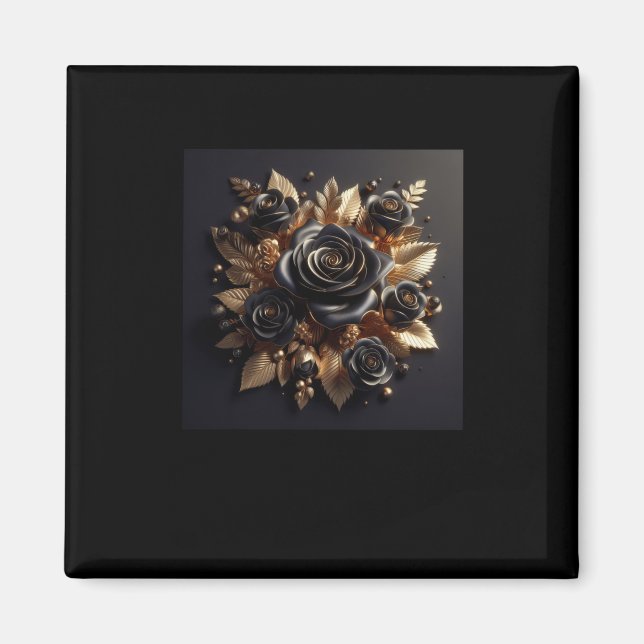 3d Gold Black Rose #4 Aufkleber Magnet (Vorne)