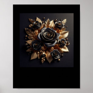 3d Gold Black Rose #4 Aufkleber Poster