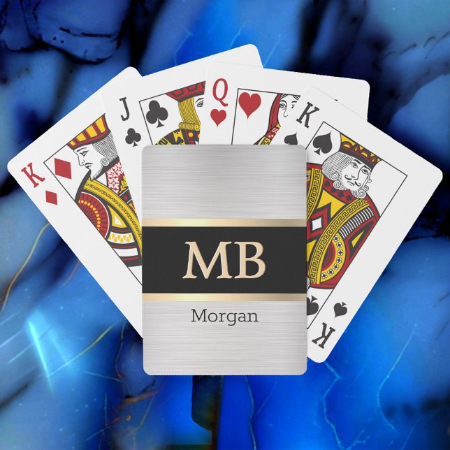 3D-Gold-Monogramm/Name, Goldstreifen, Schwarz/Silb Spielkarten (Von Creator hochgeladen)