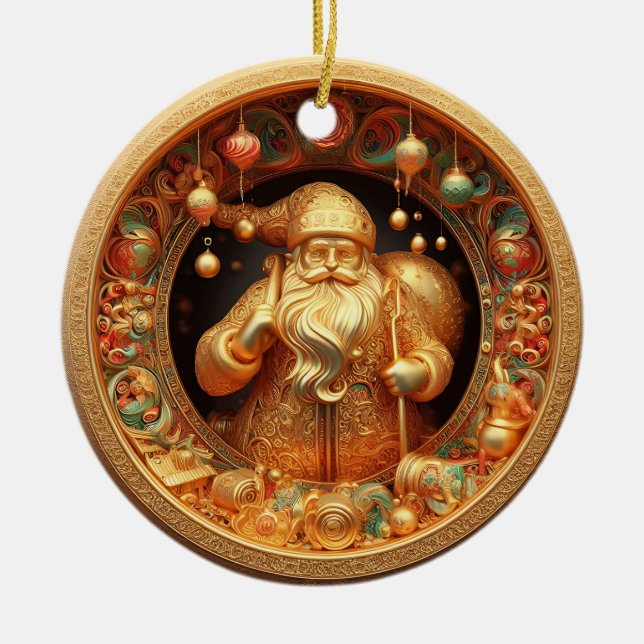 3d gold Weihnachtsklausel Keramik Ornament (Vorne)