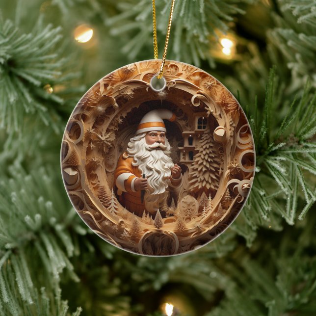 3d Gold-Weihnachtsklausel Keramik Ornament (Baum)
