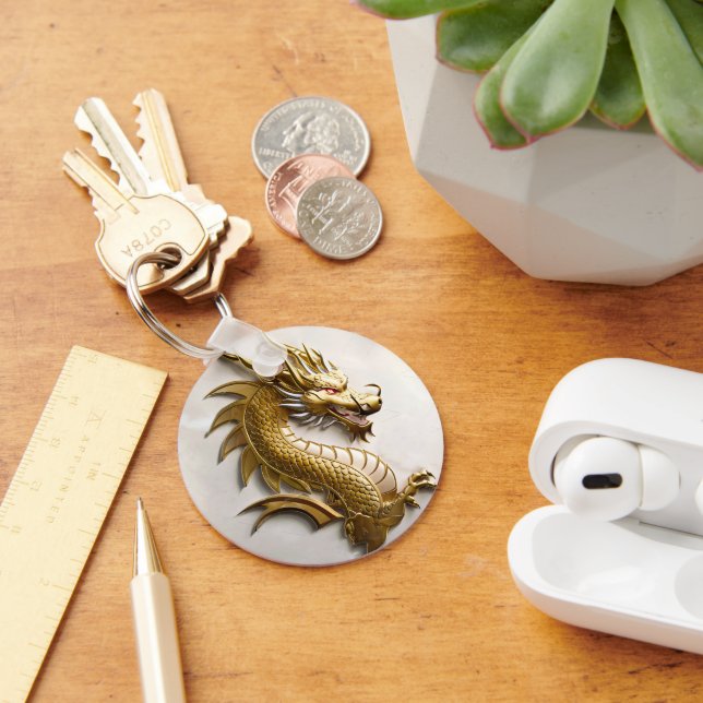 3D-GolddrachenEmblem Schlüsselanhänger (Schreibtisch)