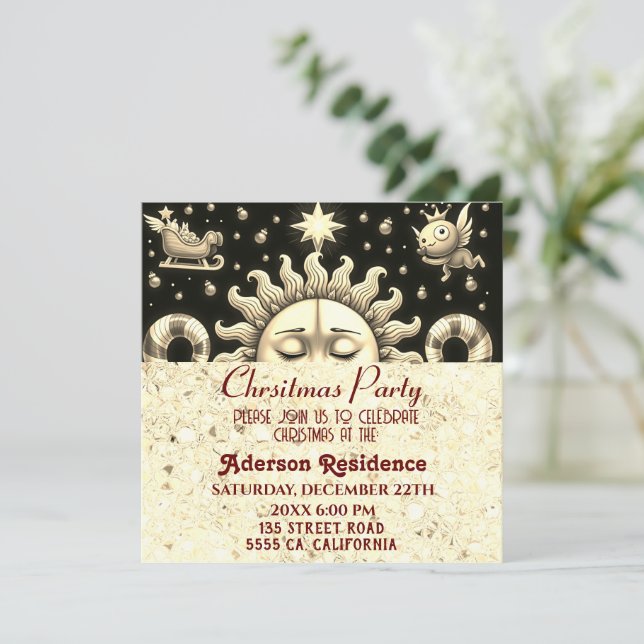 3d Golden Christmas Sun Golden Christmas Party Einladung (Stehend Vorderseite)
