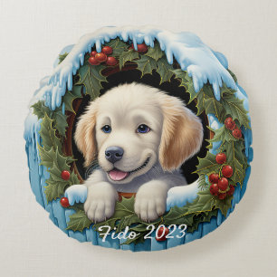 3D Golder Retriever Welppy Christ Wreath Rundes Kissen