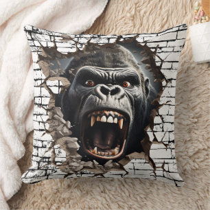 3D-Gorilla-Wandbruch-Kunst – Realistischer Safari Kissen