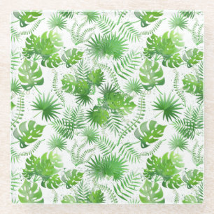 3D Green Blätter Muster 01A Blue BG Glasuntersetzer