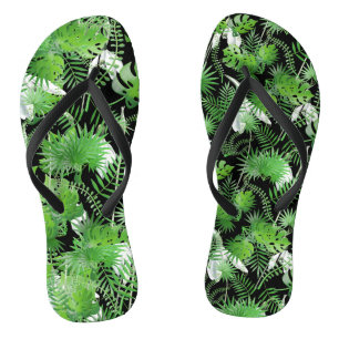 3D Grüne Blätter Muster 01x4 Schwarze BG Flip Flops
