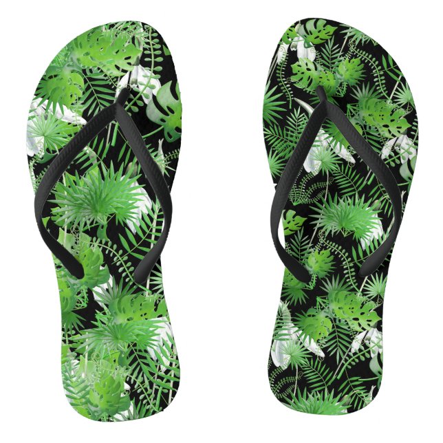 3D Grüne Blätter Muster 01x4 Schwarze BG Flip Flops (Fußbett)
